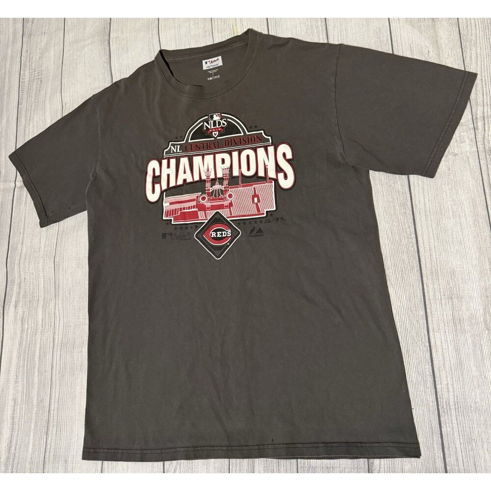 2010 NL Central Division Champions Cincinnati Reds Majestic Y2K Shirt Gray Large